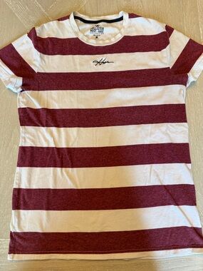 Hollister Wide-Striped Short Sleeve Tee - Maroon & White